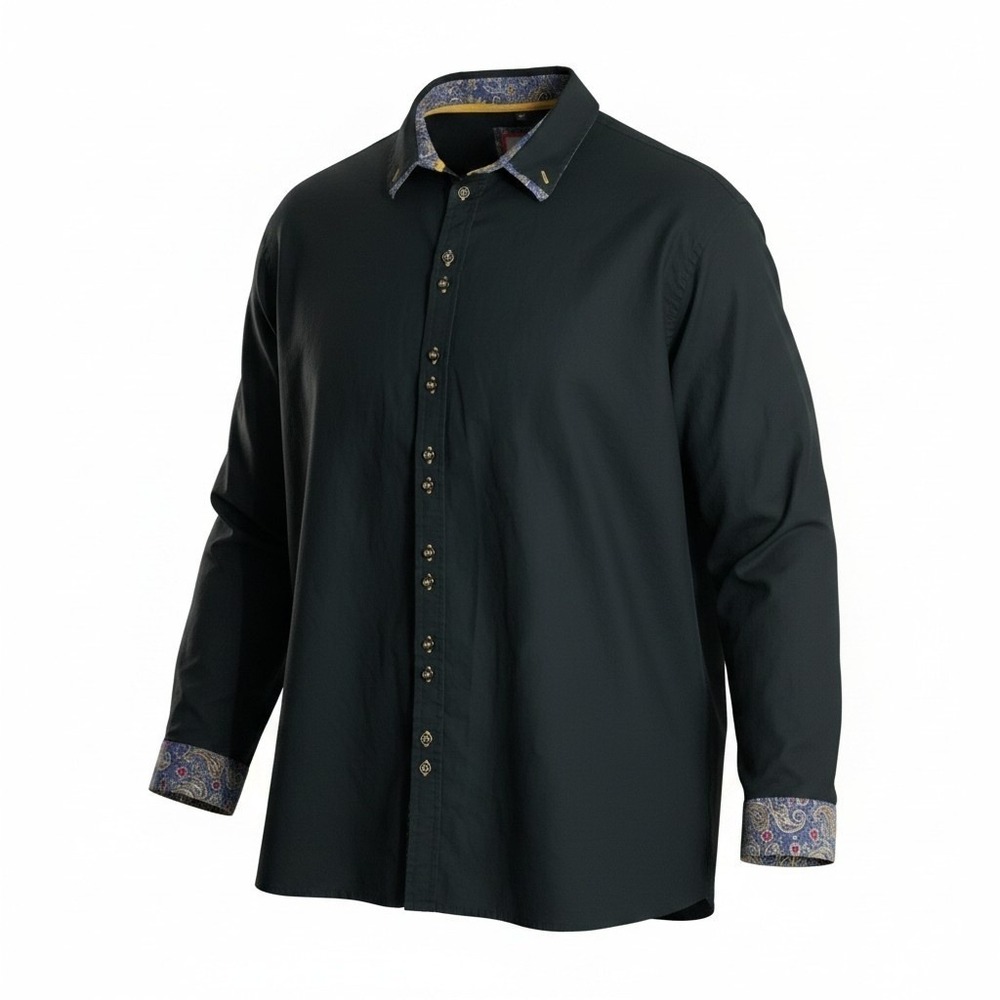 Joe Browns Mens Black Paisley Trim Button Down Shirt 5XL Long Sleeve Cotton